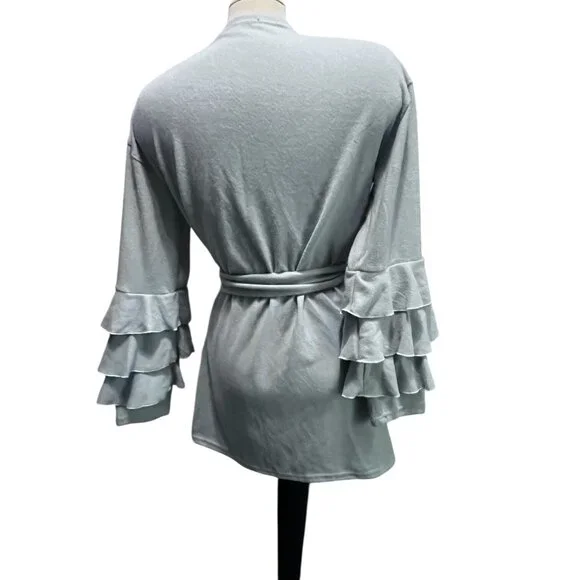 Simply Southern Fleece Ruffled Belted Long Sleeve Cardigan Sz Large Womens Soft - Picture 8 of 10